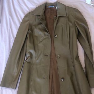 Barney’s Tan Leather Trench Coat